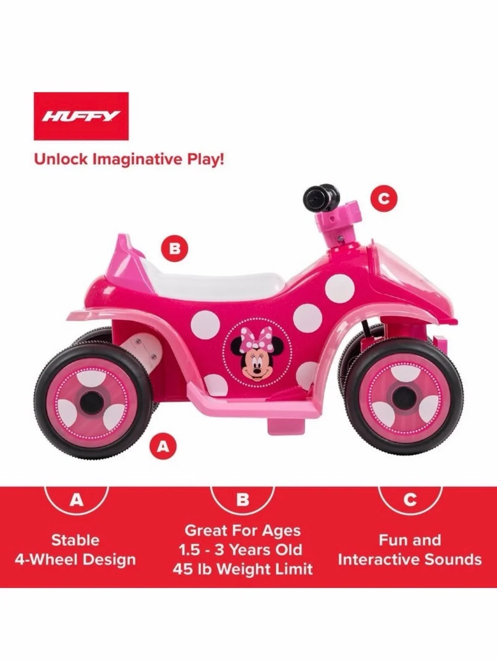 Disney Minnie Mouse Hot Pink and White Ride-On Quad